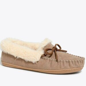 J. Crew Suede Faux-Shearling Moccasin Slippers - 9